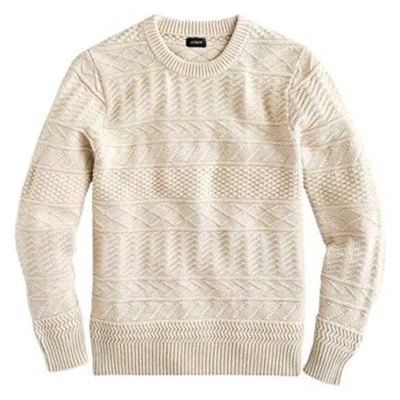 NWT J.CREW Men's Cream Cotton Sweater in Combination Guernsey Stitch Sz M - Picture 3 of 8
